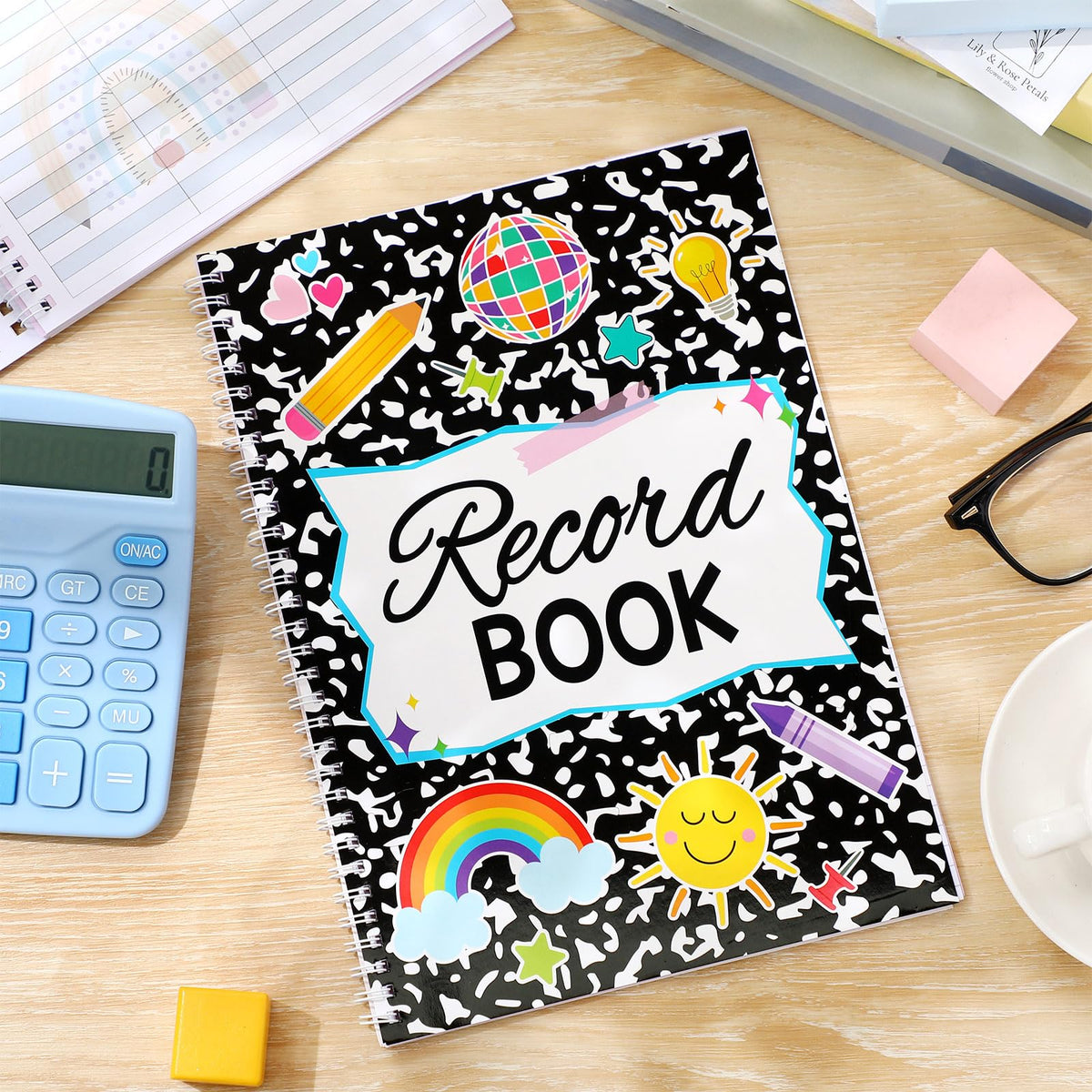 Fuyoooo Teacher Record Book Teacher Grade Books 2026-2027 Spiral Bound Record Planner 2026 Class Grade Book Office Favors for Classroom Attendance Decoration Double Sided(Black,Dots)