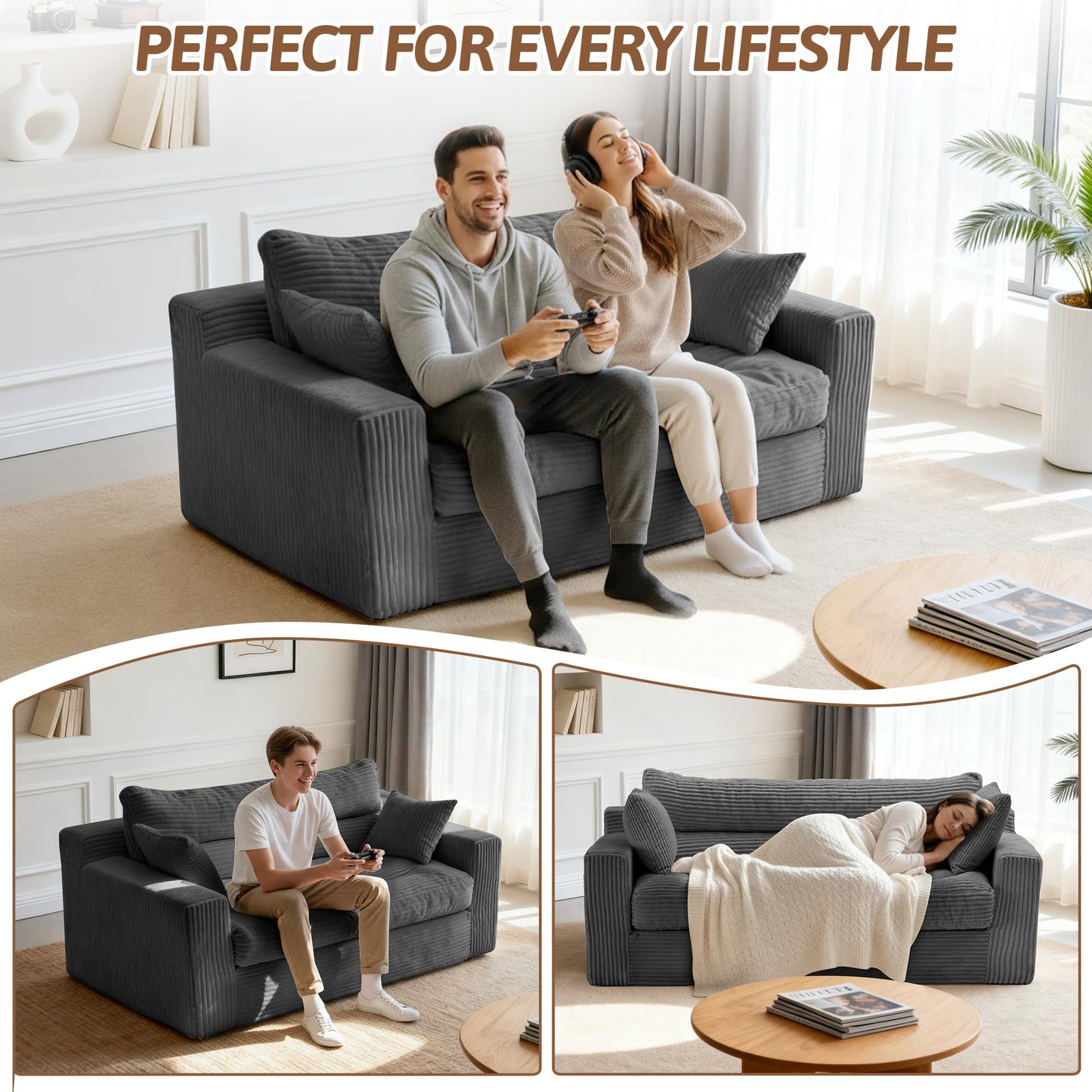 NLDD Convertible Sofa Bed, Fold Out Chair with Pillow, Versatile Floor Couch with Back Support, Portable Chair Bed Comfy Floor Lounge Sofa for Living Room Bedroom Guest Room, Grey