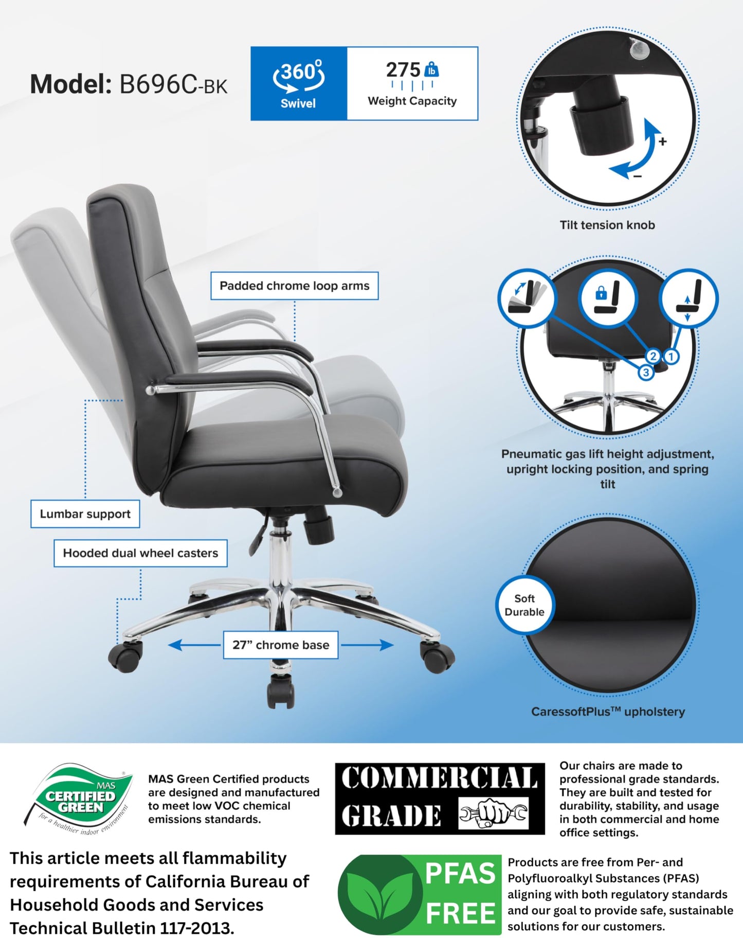 Boss Office Products (BOSXK Modern Executive Conference Chair, Black, B696C-BK