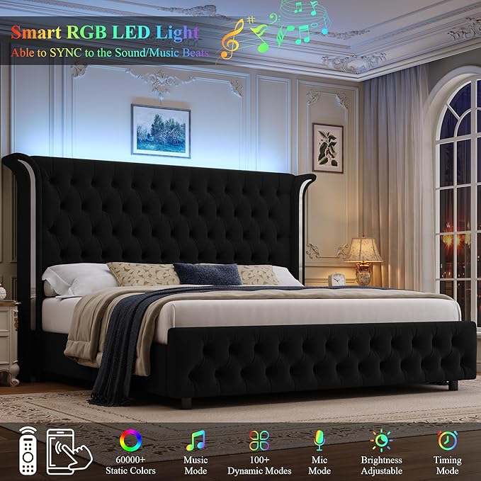 Keyluv King Smart LED Bed Frame