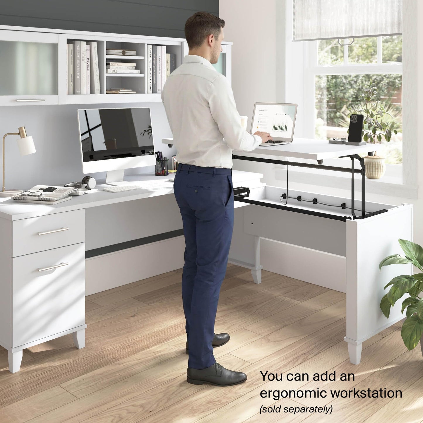 Bush Home 72-Inch Office Desk with Drawers and Hutch, Computer Desk with File and Box Drawers, Shelves and Storage Cabinet, Home Office Workstation, Somerset Collection, White