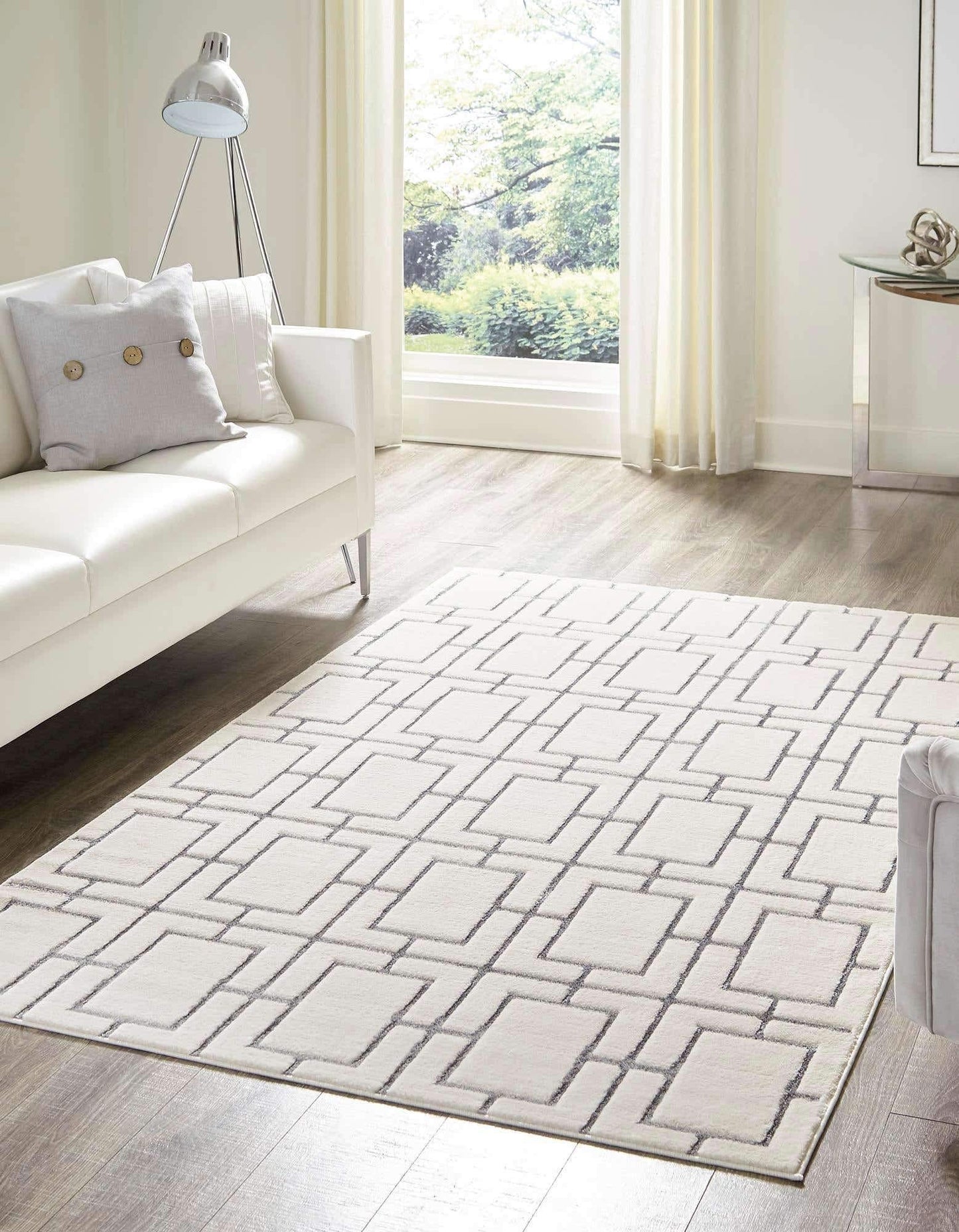 Unique Loom Glam Collection Area Rug - Deco (3' 3" x 5' 3" Rectangle, White Silver/ Silver)