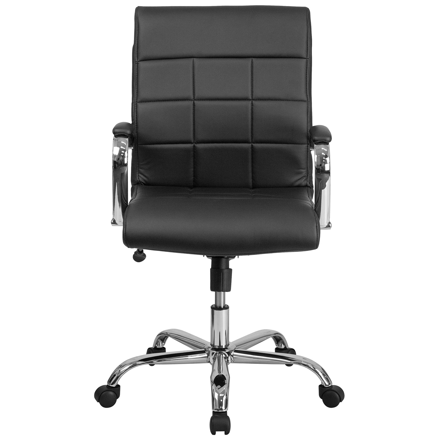 Flash Furniture Vivian Mid-Back Swivel Vinyl Upholstered Desk Chair with Padded Seat and Armrests, Adjustable Height Padded Office Chair, Black/Chrome