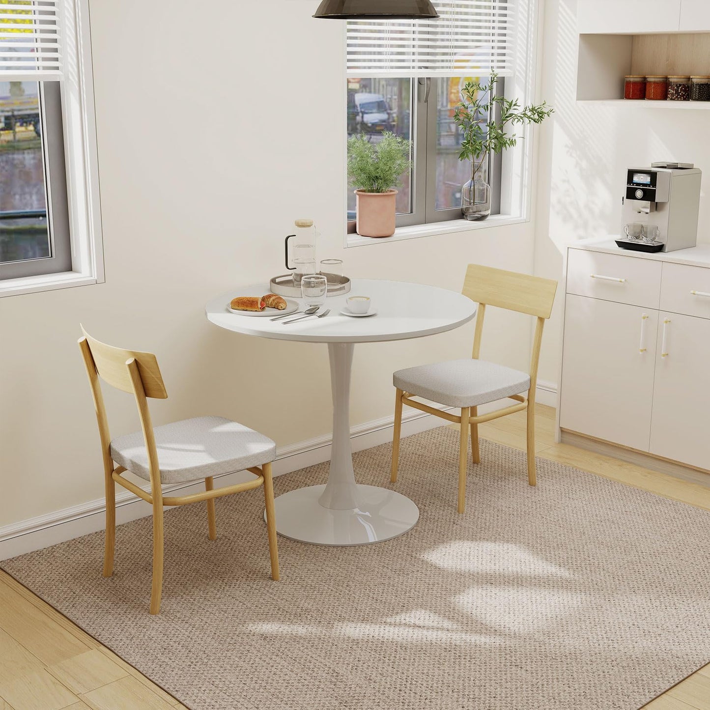 Permory 27.5" White Round Dining Table, MDF Top with Metal Pedestal Base, Modern Accent Table for Small Spaces, Kitchen, Dining Room & Living Room