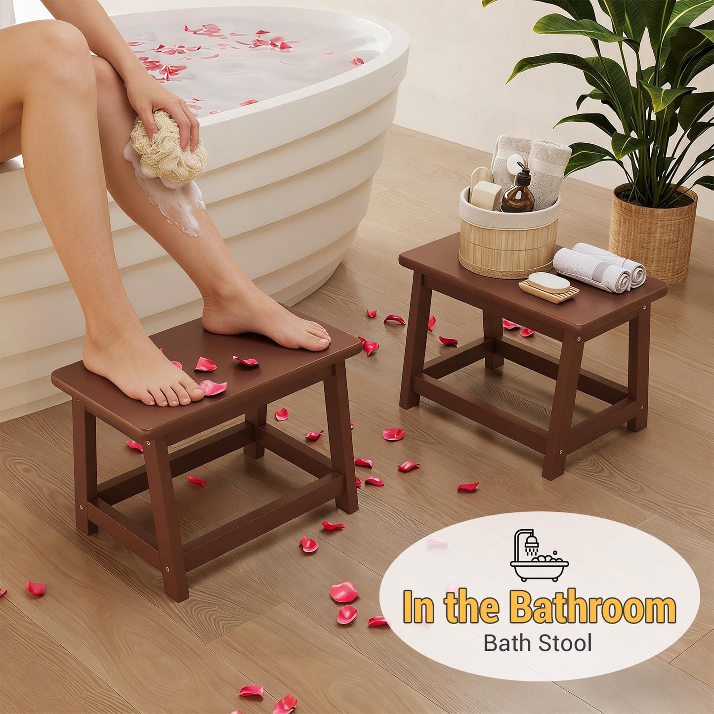 Wooden Step Stool, Foot Stool, Shoe Bench, Small Side End Table, Small Sofa Foot Stool for Bathroom Living Room Bedroom Kitchen Entryway Modern Sturdy 16.5x11x11.8inchs (Coffee)