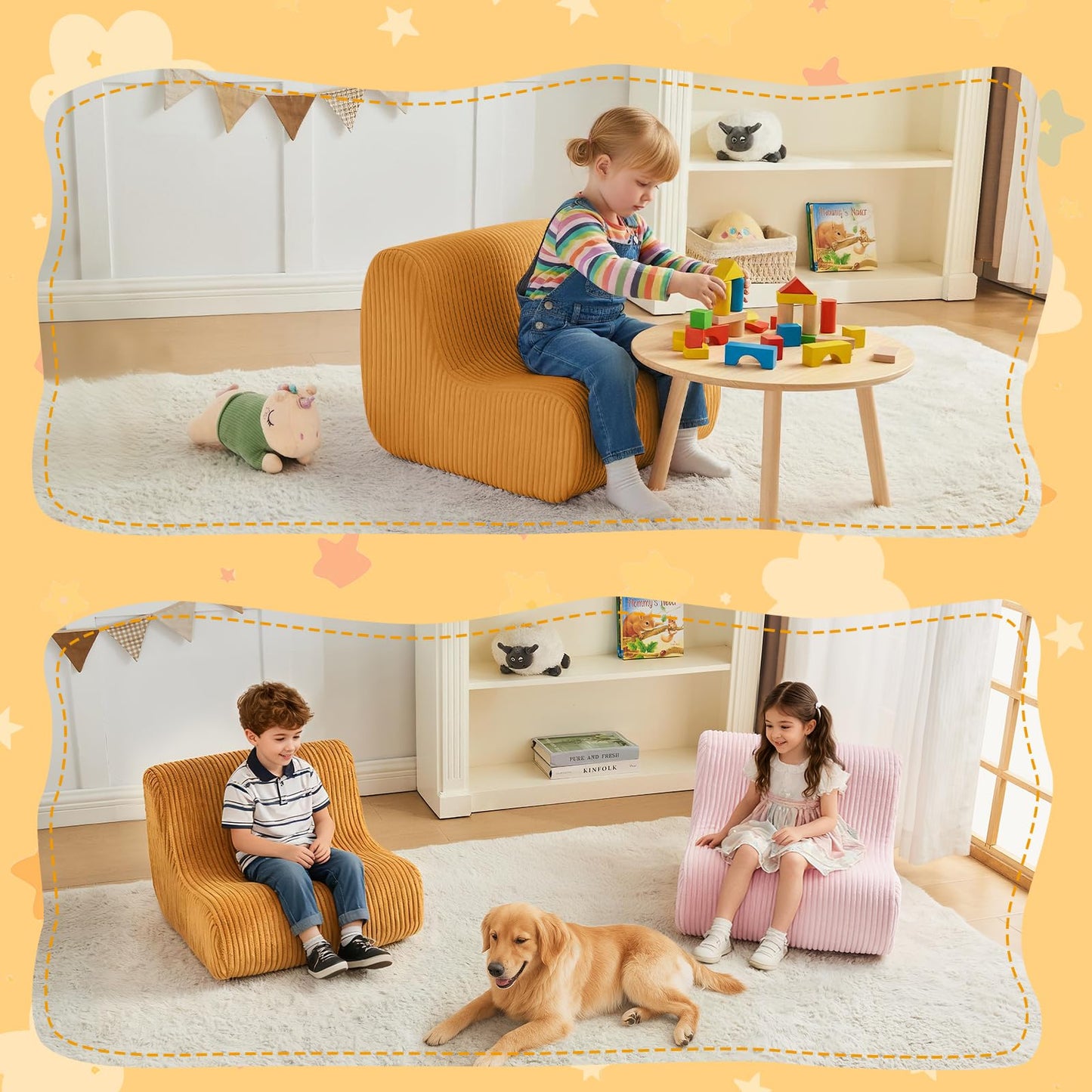 DAICO Kids Bean Bag Chair Ultra-Soft Toddler Bean Bag Sofa with Handle, Small Toddler Comfy Lazy Lounger Reading Foam Chairs for Playroom or Bedroom - Birthday Gift for Boys and Girls