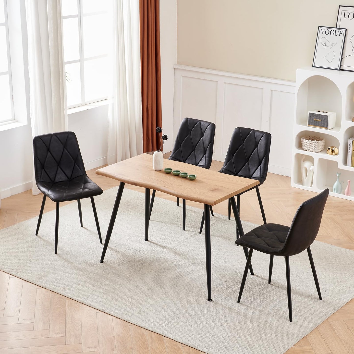 Btrpily 4 Set of Dining Chairs, Metal Frame Dining Chair for Kitchen Room,Technology Cloth Seat Chair for Living Room, Bedroom(Black)