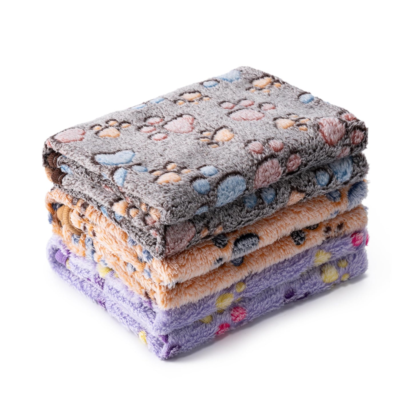1 Pack 3 Blankets Super Soft Fluffy Premium Fleece Pet Blanket Flannel Paw Printed Throw for Dog Puppy Cat (Small 23x16'', Dark Coffee, Brown, Purple)