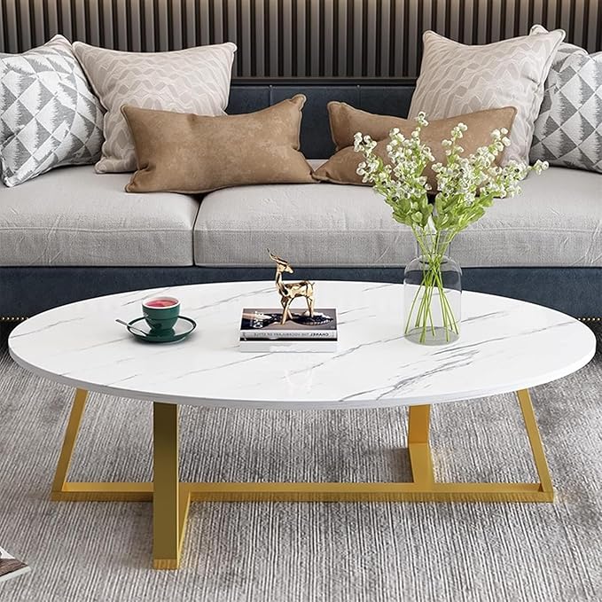 Wolawu Coffee Table White Faux Marble Coffee Table