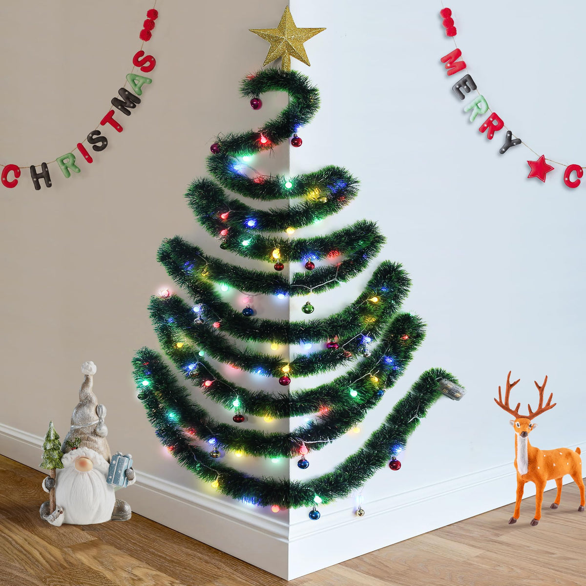 BRILLIHOOD DIY Wall Mounted Christmas Trees with LED RGB Light, Kids Toys Wall Hanging Christmas Tree, Space-Saving Christmas Decor Ideas for Small Space Home Holiday Decoration