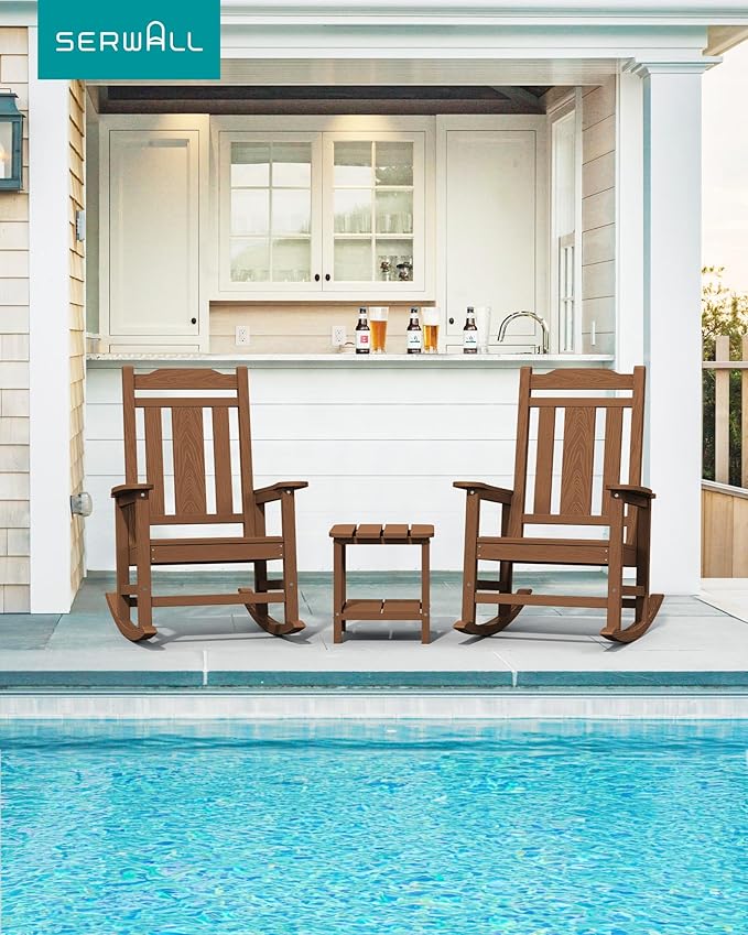 SERWALL Oversized Rocking Chair, HDPE Outdoor Rocking Chairs, Patio Rocking