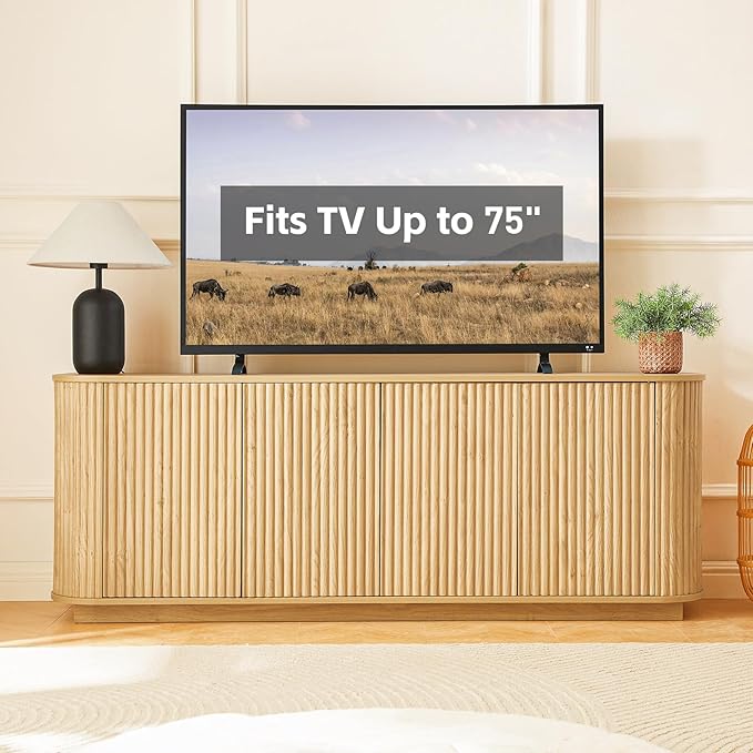64" Fluted TV Stand for TVs up to 75 inch, Modern Entertainment Center
