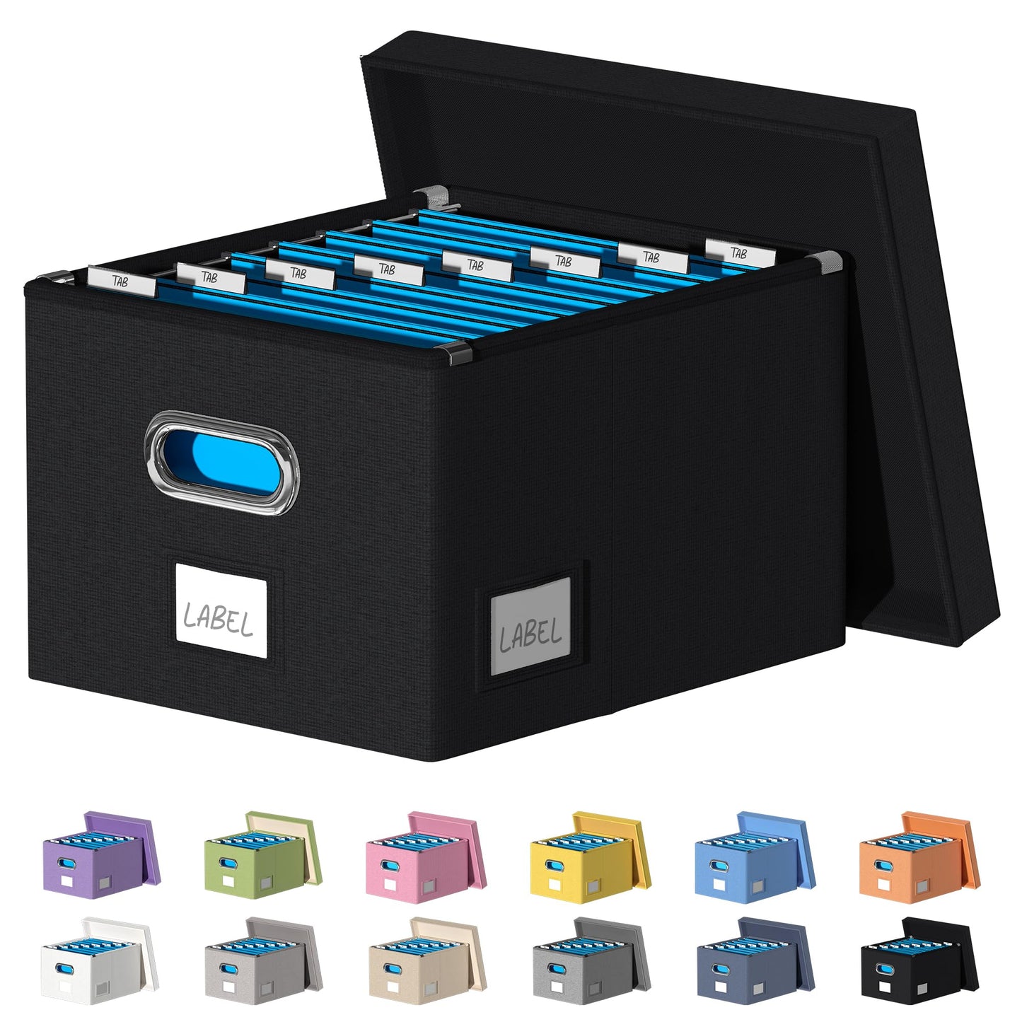 DYWMM File Organizer Collapsible Storage Box for Office File Box with Lids Document Organizer for Office and Home Easy Slide Durable Hanging File Box (Black)