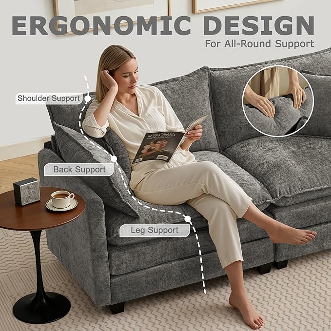78" Modular Sectional Sofa, Cloud Couch Loveseat Sofa, Deep Seat Washable