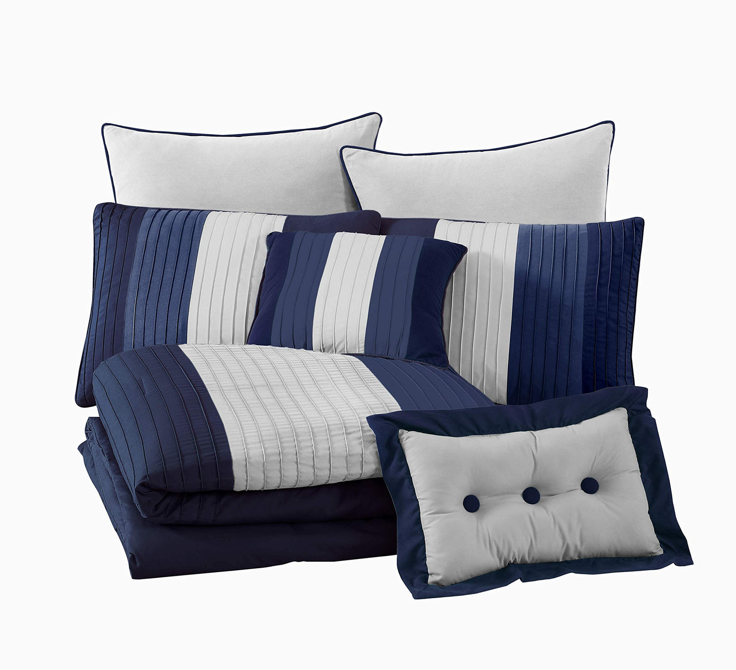 Chezmoi Collection Loft 8-Piece Luxury Striped Comforter Set (Full, Navy/Gray/Blue)