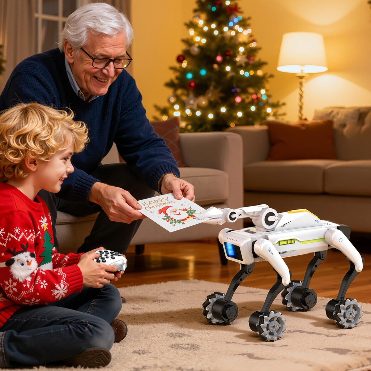 EVADA 3 in 1 Robot Dog with Wheels Kit, 30+ Bionic Actions, Voice & Remote Control, Programmable Moves, Rechargeable Battery, All-Terrain Stunt Pet Toy for Kids (Removable Claw & Cannon)