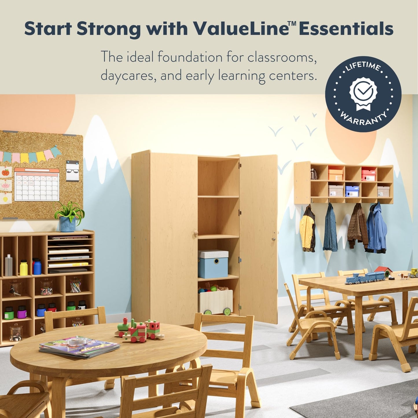 Angeles Value Line Storage Cabinet, 36" L x 63" H, Nursery Furniture, Playroom Organization and Storage for Classroom, Montessori School, Natural