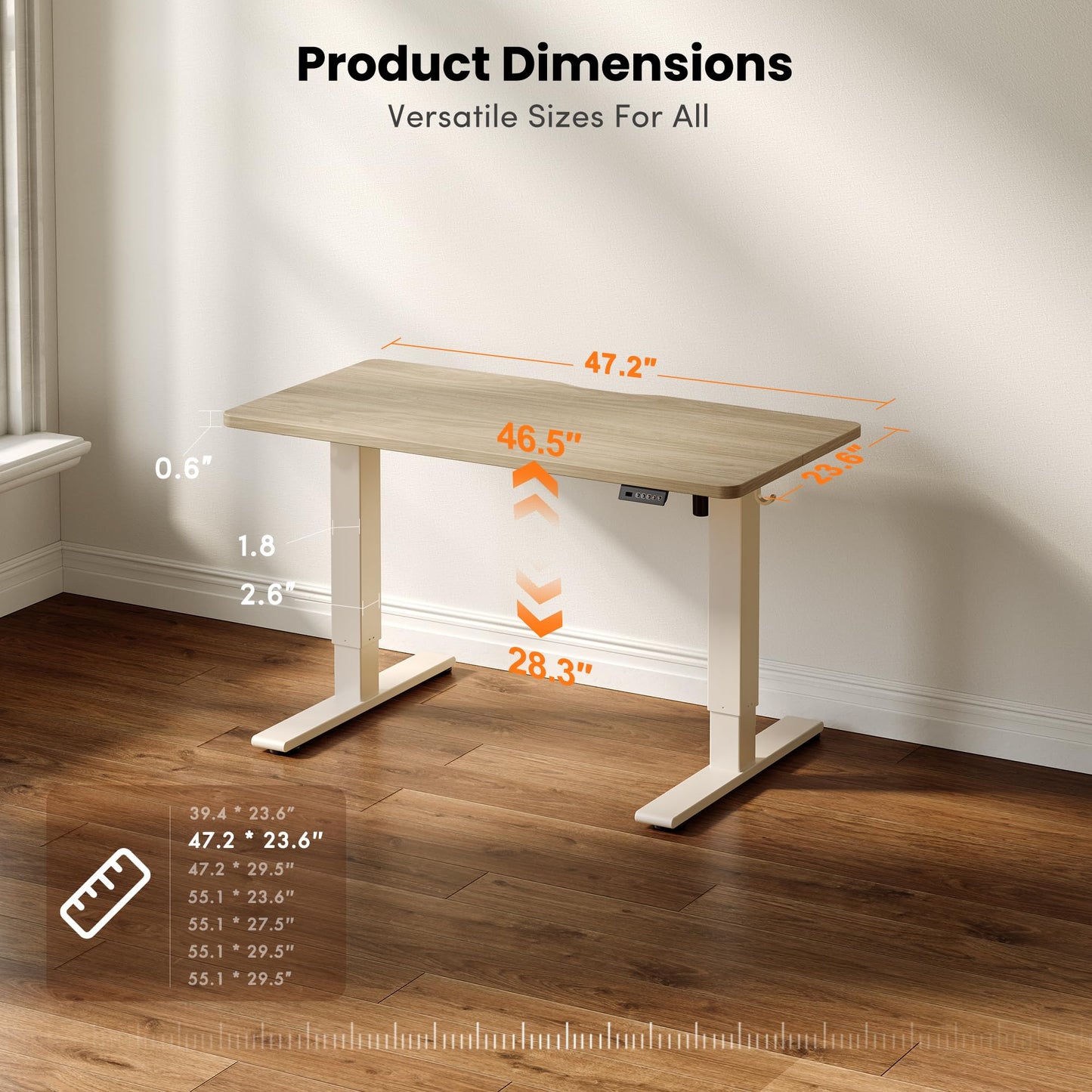 CubiCubi Electric Standing Desk 48 x 24 Inch, Height Adjustable Sit Stand Desk with Memory Presets, Splice Desktop Computer Desk for Home Office, White Frame/Light Walnut Top
