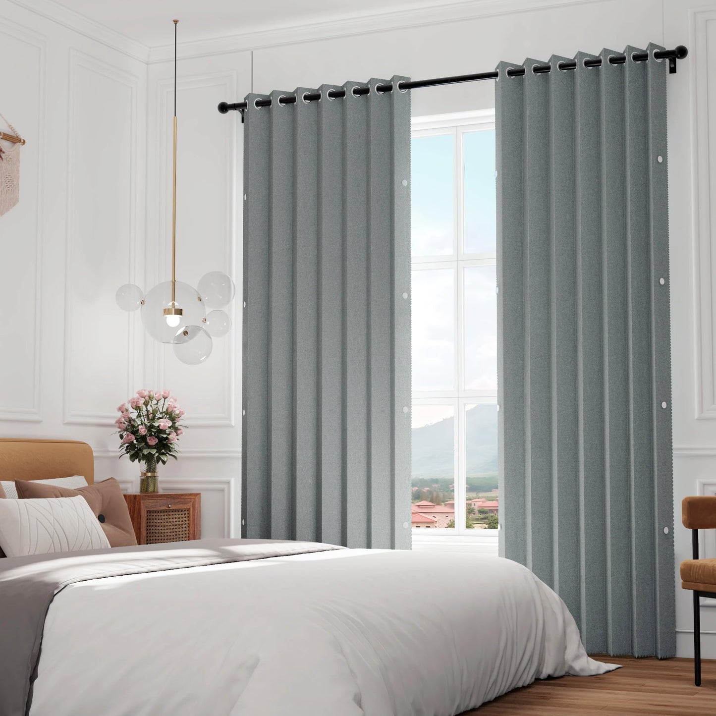 HMYI Faux Linen Pinch Pleated Style Look Blackout Curtains & Drapes 96 Inch Long Bedroom/Livingroom Farmhouse Curtains, 1 Panel, W52 x L96, Grey