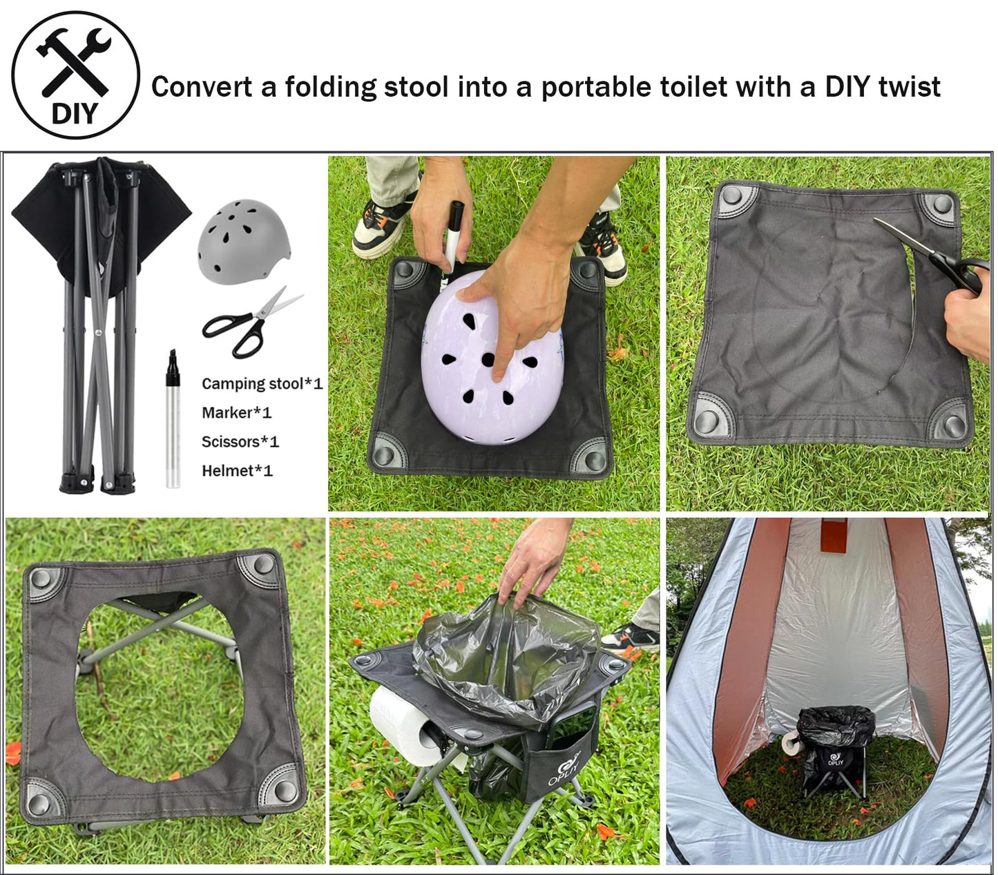 Opliy Camping Stool 2 Pack,13 Inch Portable Folding Stool for Outdoor Gardening and Beach Hiking Fishing,Foot Stool with Carry Bag (Black)