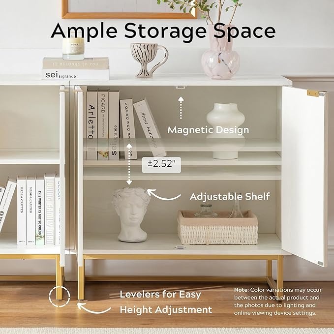 EYYTHUNG Fluted Cabinet with Storage, Sideboard Buffet Cabinet with Adjustable