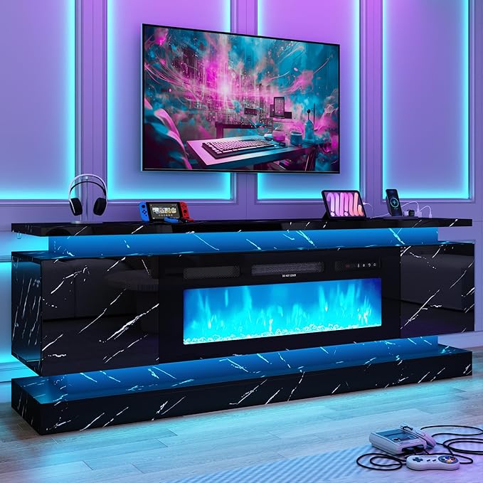 chartustriable 71IN LED TV Stands w/40 inch Fireplace Power Outlet