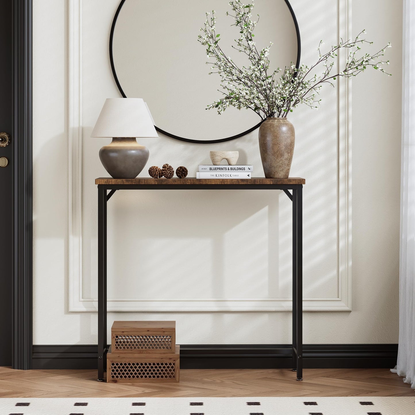2 Pack Narrow Entryway Console Table & Sofa Side Table - Industrial Hallway Table for Small Spaces, Behind Couch Table, Multi-Functional Living Room Bedroom Office,Brown, 29.5" x 9.4" x 29.5"