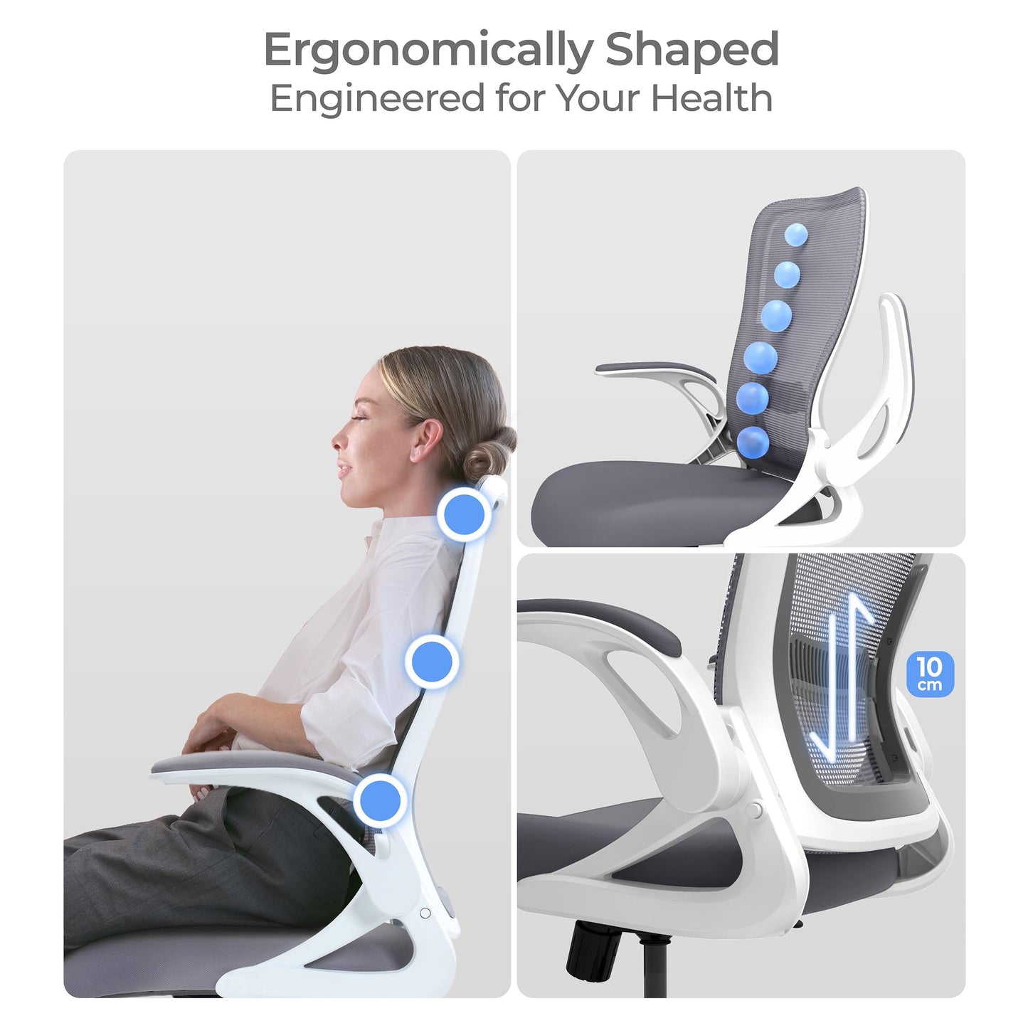 Tervo Model U | Folding Office Chair for Small Spaces | Gaming Chair for Adults & Kids | Ergonomic Mesh Computer Chair for Bedroom | Foldable Desk Chair for Home Work (White & Grey)