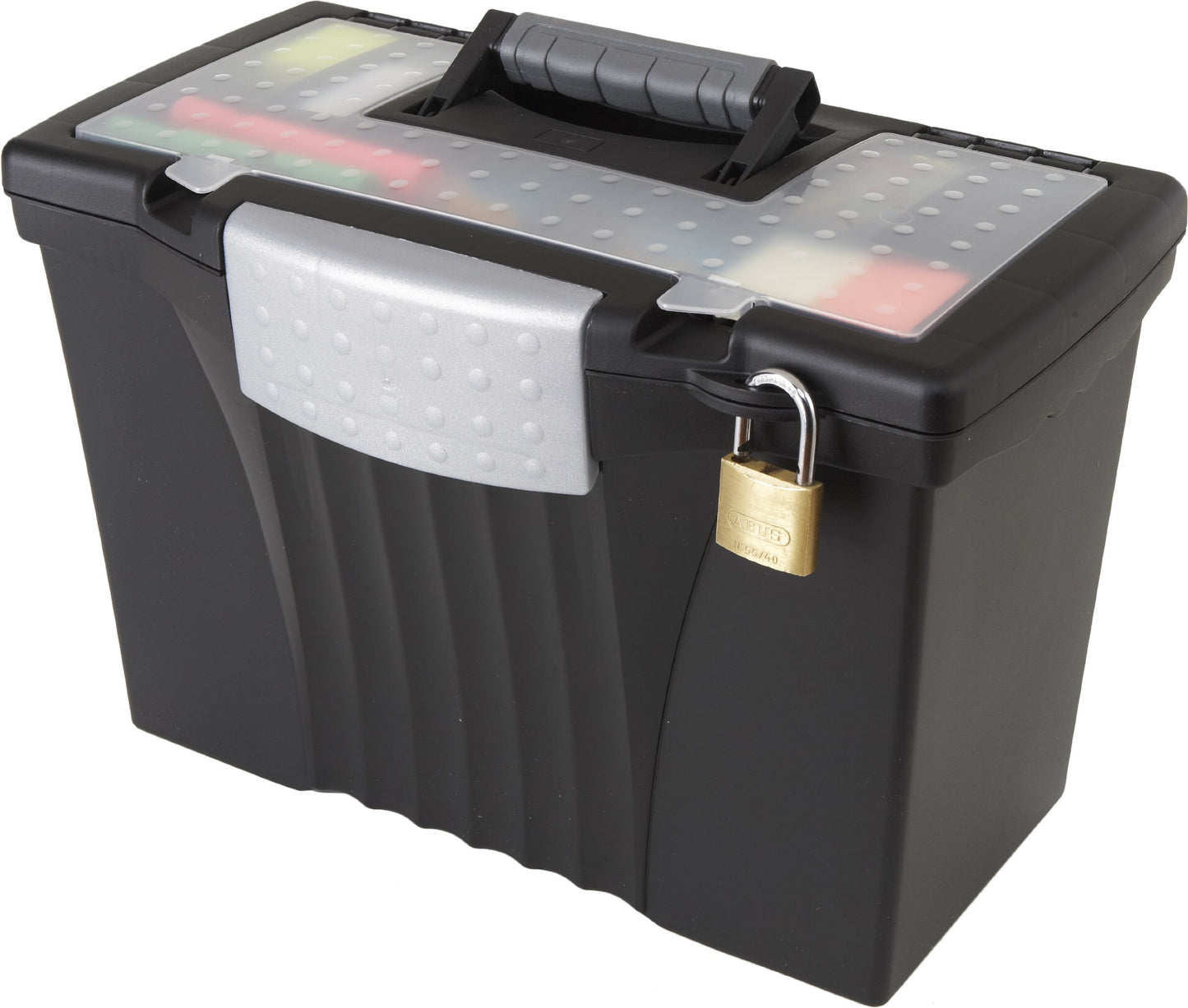 Storex Portable Letter/Legal Filebox with Organizer Lid, Letter/Legal Files, 14.5" X 10.5" X 12", Black