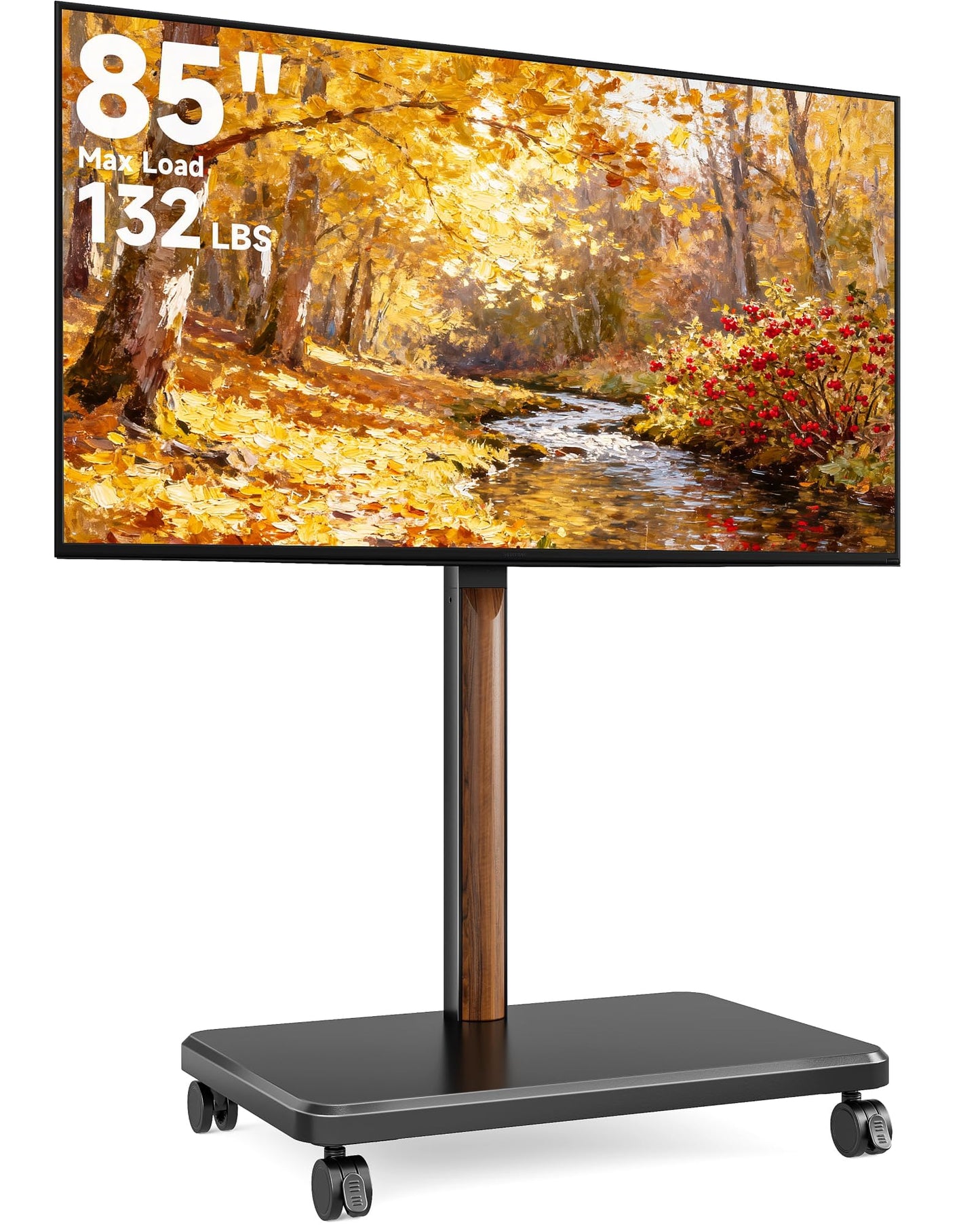 Pegzone TV Rolling Cart for 32-85 Inch LCD LED OLED Screen up to 132 Lbs, Adjustable Mobile TV Stand for Bedroom Living Room, Swivel TV Mount with Wheels, Max VESA 600 * 400mm, Black
