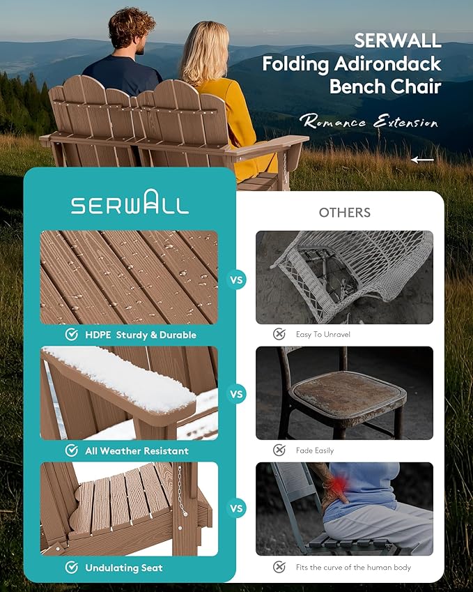 SERWALL 4 Pieces HDPE Patio Adirondack Chair Set, 2 Adirondack Chair