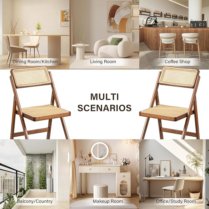 Furlide Rattan Folding Chair, Modern Mid Century Dining Chairs Set of 1