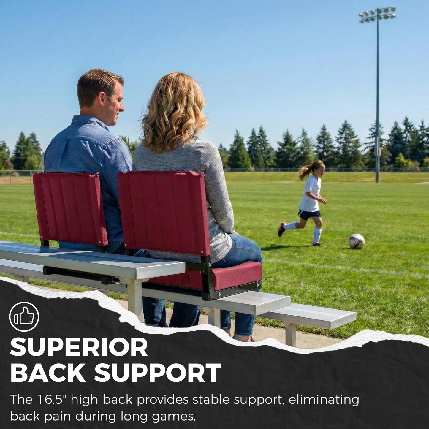 SPORT BEATS Stadium Seats with Back Support Bleacher Chairs with Back and Cushion Thick Padded Bleacher Seats Includes Shoulder Strap Maroon 1pc Standard
