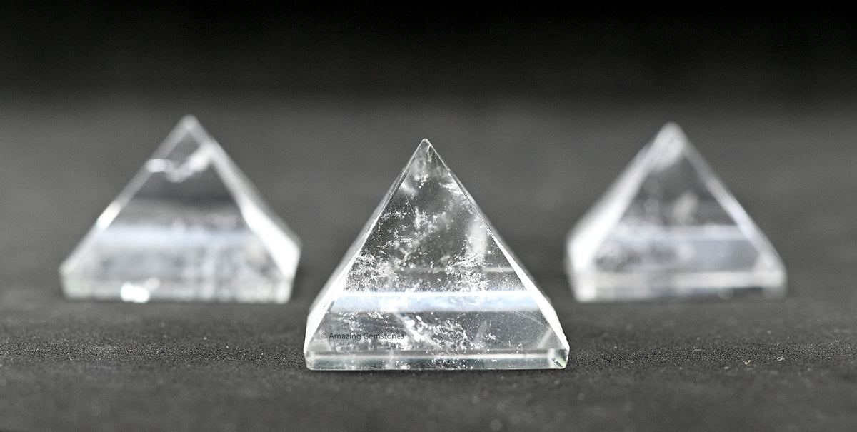 Amazing Gemstone Clear Quartz Pyramid Crystal Healing Stones - 1" Great Pyramid Figurine of Natural Stone Pyramid for Meditation, Reiki, Chakra Balancing and Crystal Pyramids Grid