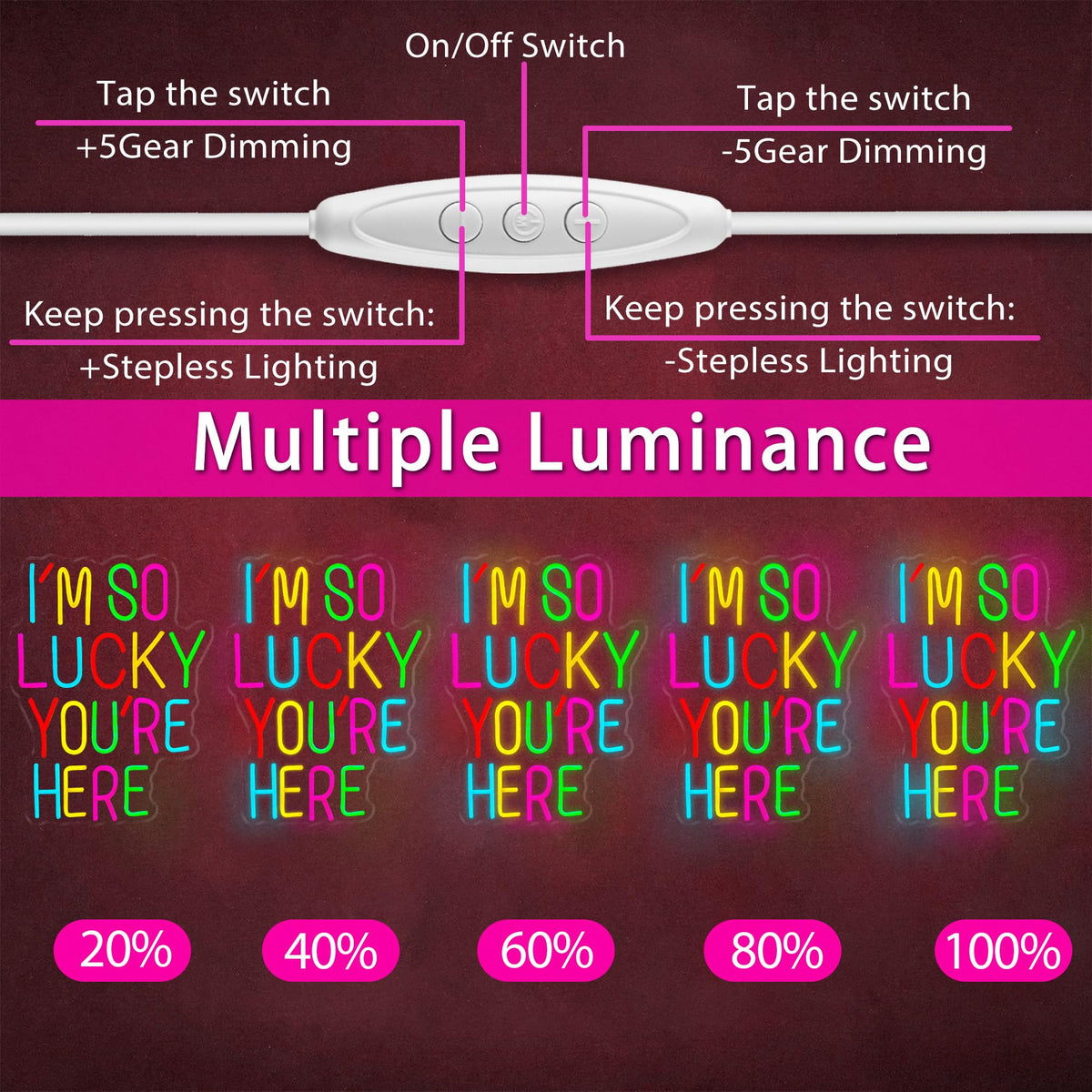 I’m So Lucky You Are Here Neon Sign, Dimmable LED Light Up Neon Sign for Girls Bedroom Club Wedding Bachelorette Valentine's Day Party Wall Decor Birthday Christmas Gift for Daughter Teen Girls Friends (I’m So Lucky You Are Here)