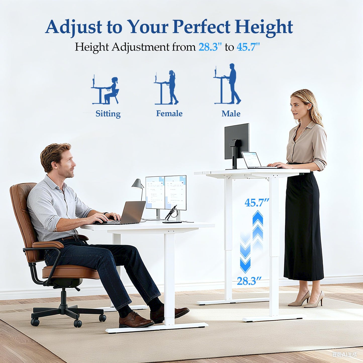 Klicelor L Shaped Standing Desk 55 x 31.5 Inch, Electric Height Adjustable Corner Desk for Home Office Workstation, Ergonomic Sit Stand Computer Table with Memory Controller, White