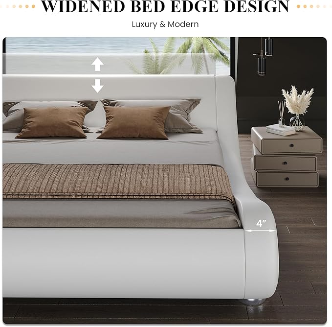 SHA CERLIN Queen Size Upholstered Bed Frame, Deluxe Low Profile Sleigh Bed