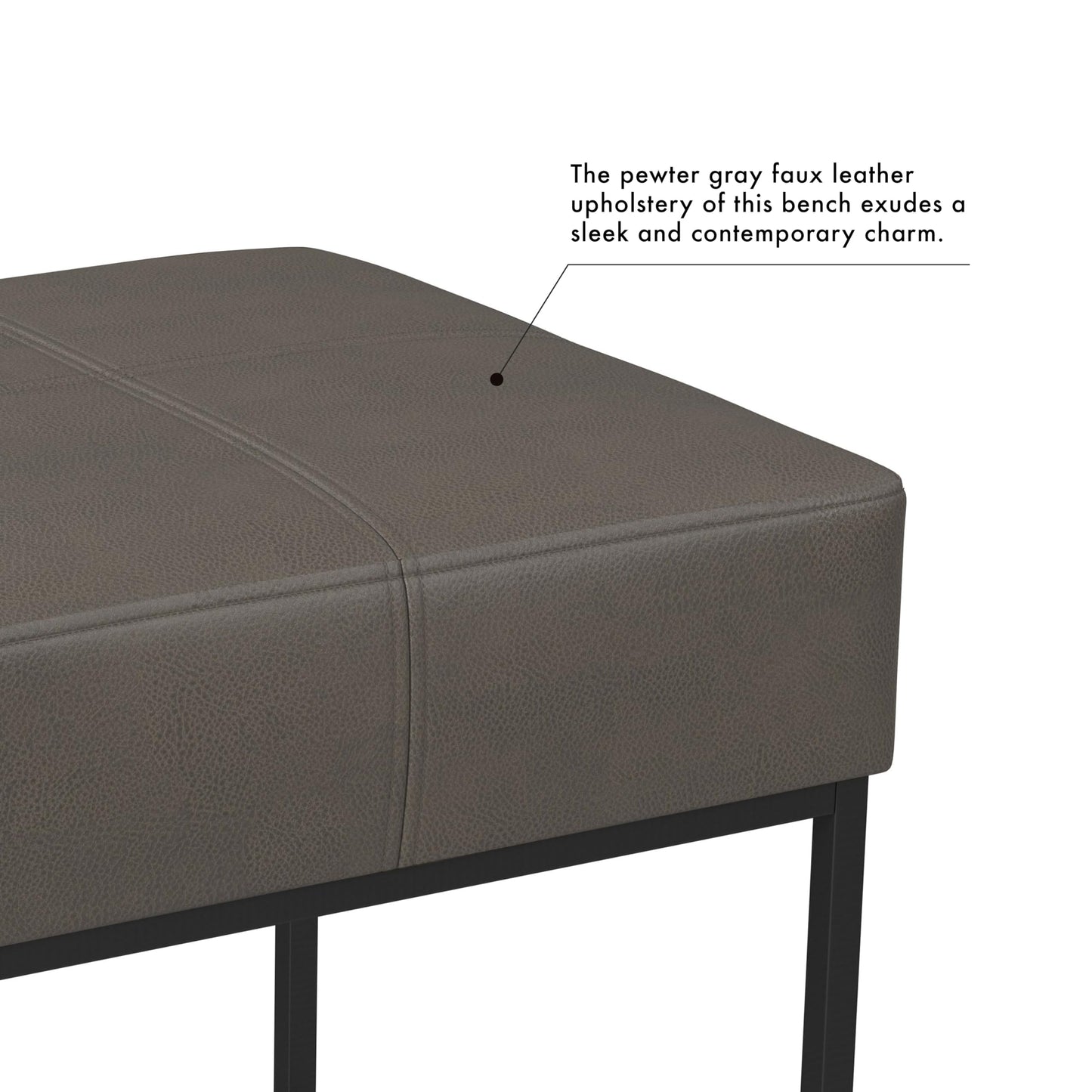 Homepop Decorative Small Square Black Metal Ottoman | Ottoman Stool for Living Room & Bedroom | Decorative Home Furniture (Pewter Gray Faux Leather)