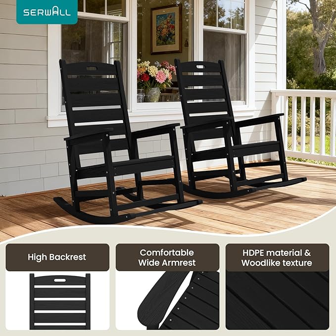 SERWALL Outdoor Rocking Chair Set of 2, Oversized Rocking Chair