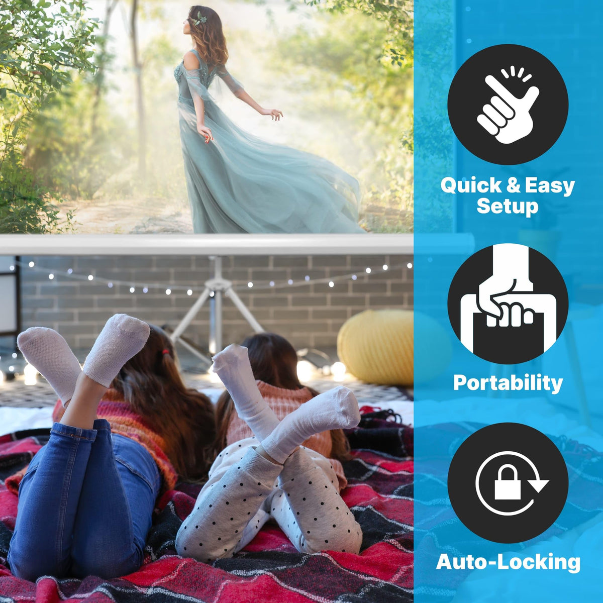 Pyle 72 Inch Outdoor Projector Screen with Stand-Portable Fold Out Roll Up Screen with Tripod Stand,White Matte Fabric 4:3 Aspect Ratio 4K HD Quality Black Masking Border,Ideal for Home and Office Use
