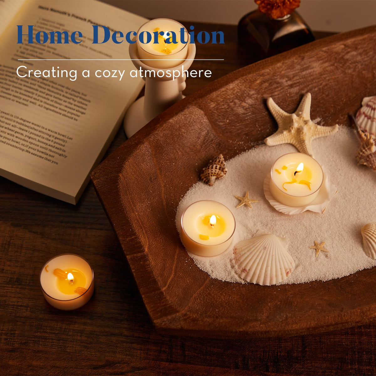 Crenovo Jasmine Scented Tealight Candles with Dried Flowers, 4 Hours Non-Toxic Tea Lights, 100% Soy Wax Candles Bulk for Wedding, Spa, Bath, and Home Decor, 8 Pack