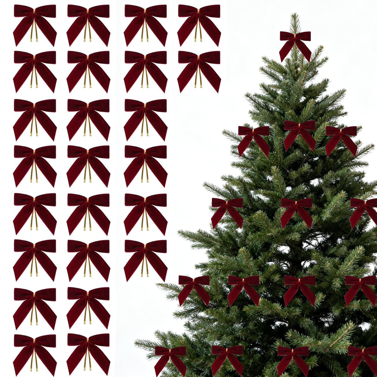 Doacpcr 24 Pcs Burgundy Small Velvet Bows for Valentines Day Decorations, 3.5 Inch Xmas Velvet Ribbon Bow Ornaments for Christmas Farmhouse Wreath Garland DIY Craft Gift Wrapping Decorative, 1" W
