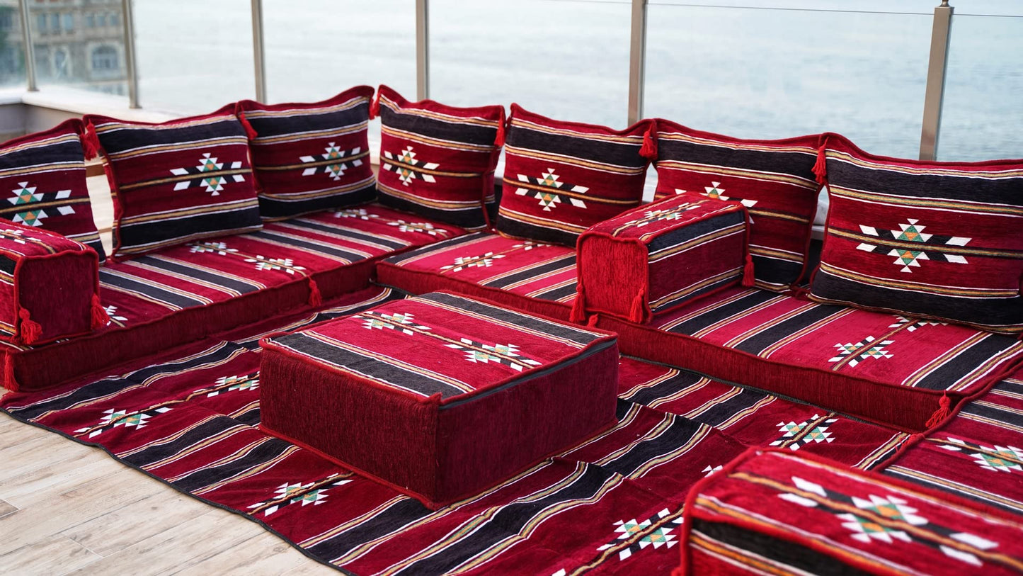 arabicsofa Maroon U Shaped Arabic Majlis – Traditional Middle Eastern Floor Seating