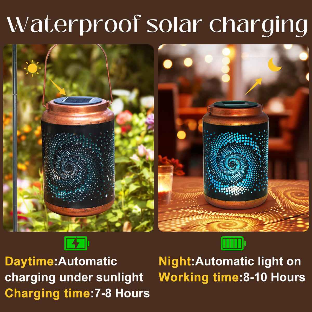 DIBIEECN Birthday Gifts for Women Mom Grandma Wife, Solar Lanterns Outdoor Waterproof, Metal Hanging Lights Garden Decor, LED Decorative Lantern for Patio Porch Backyard, Blue, 2 Pack