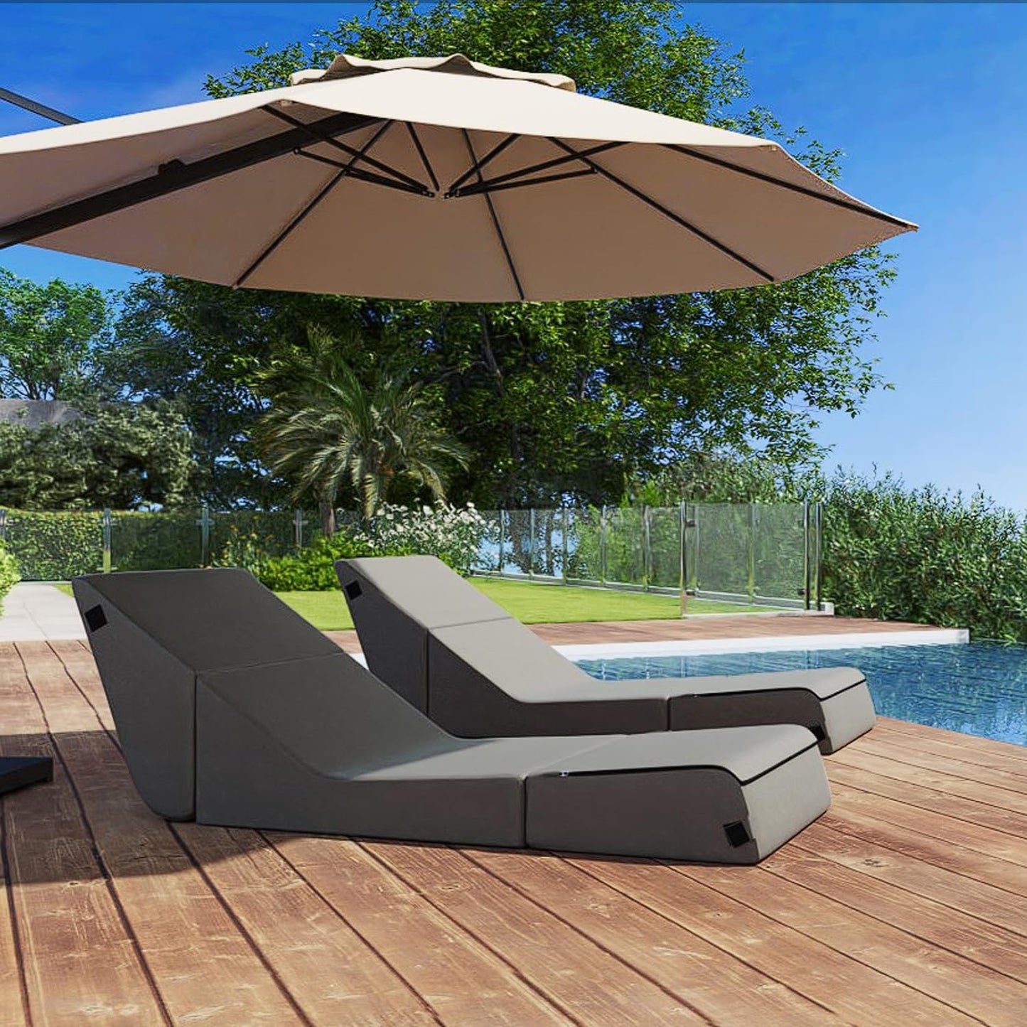 jela Outdoor Sofa, Waterproof Folding Lounge Chair and Sofa, UV Resistant Patio Sofa with Machine Washable Cover, Soft Foam Outdoor Bed Pool Lounge Chaise Chairs (Darkgrey)