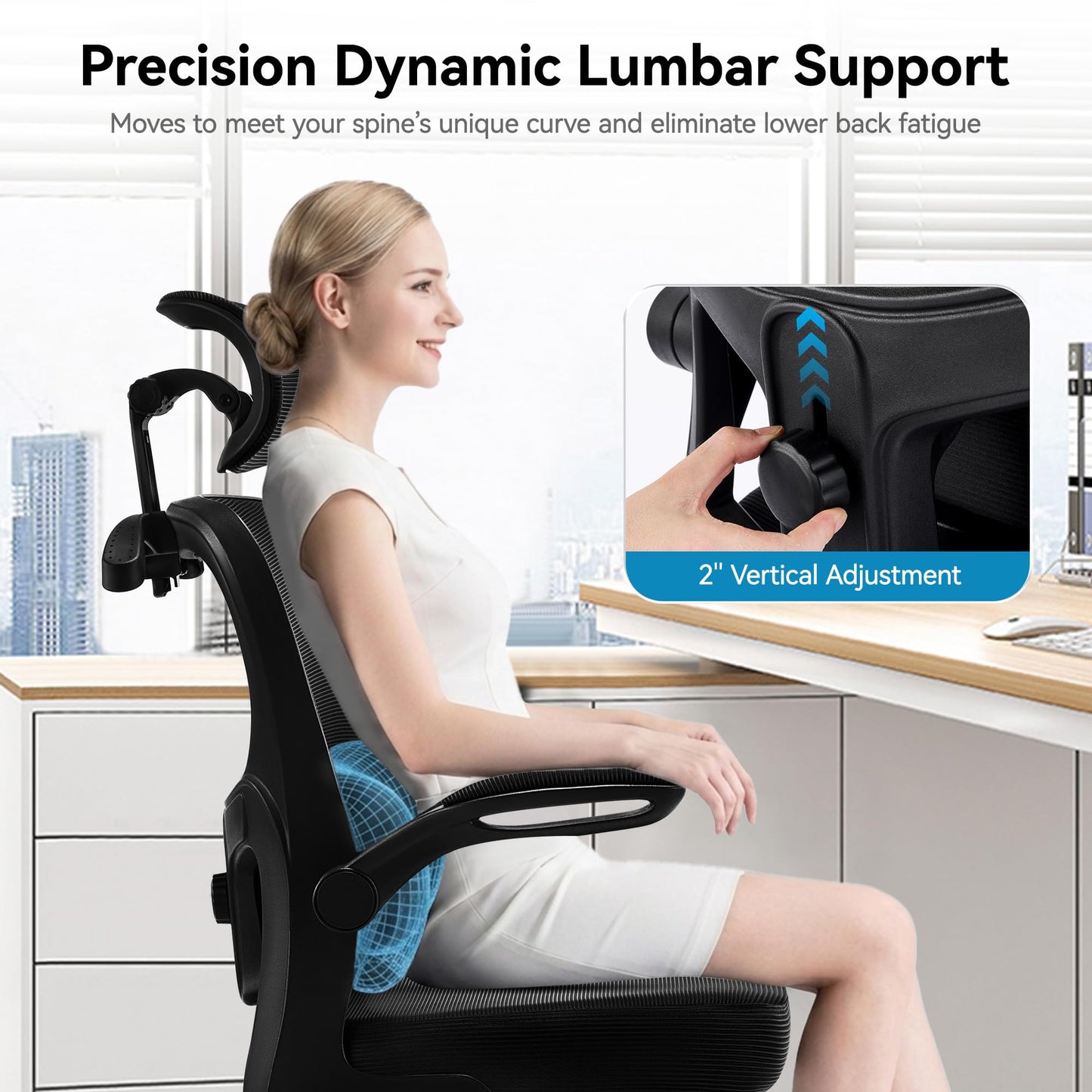 AreShark Office Chair-Ergonomic Desk Chair with Hidden Hanger & Flip-Up Arms, High Back Mesh Computer Chair with 2D Headrest & Adjustable Lumbar, Comfy Rolling Task Chair for Home Work Gaming, Black