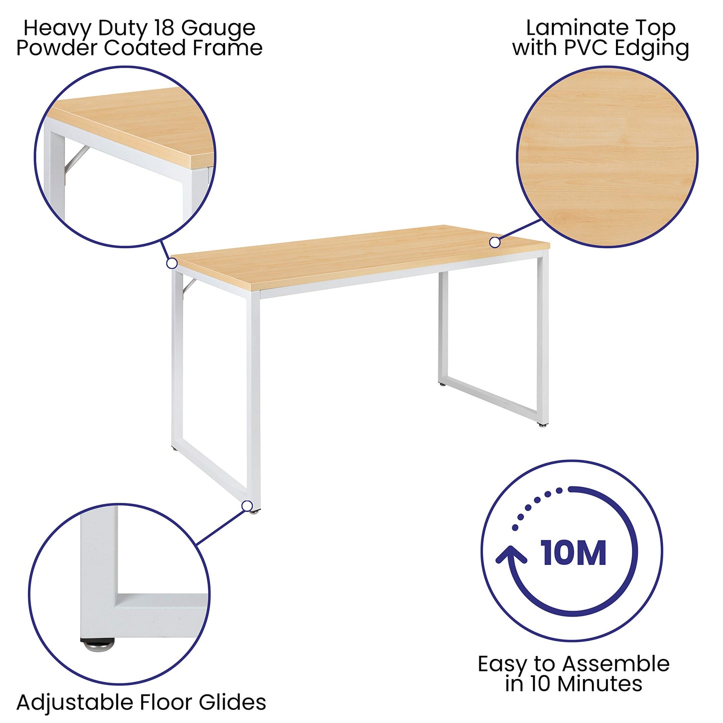 Flash Furniture Tiverton Industrial Modern Desk - Commercial Grade Office Computer Desk and Home Office Desk - 47" Long (Maple/White)