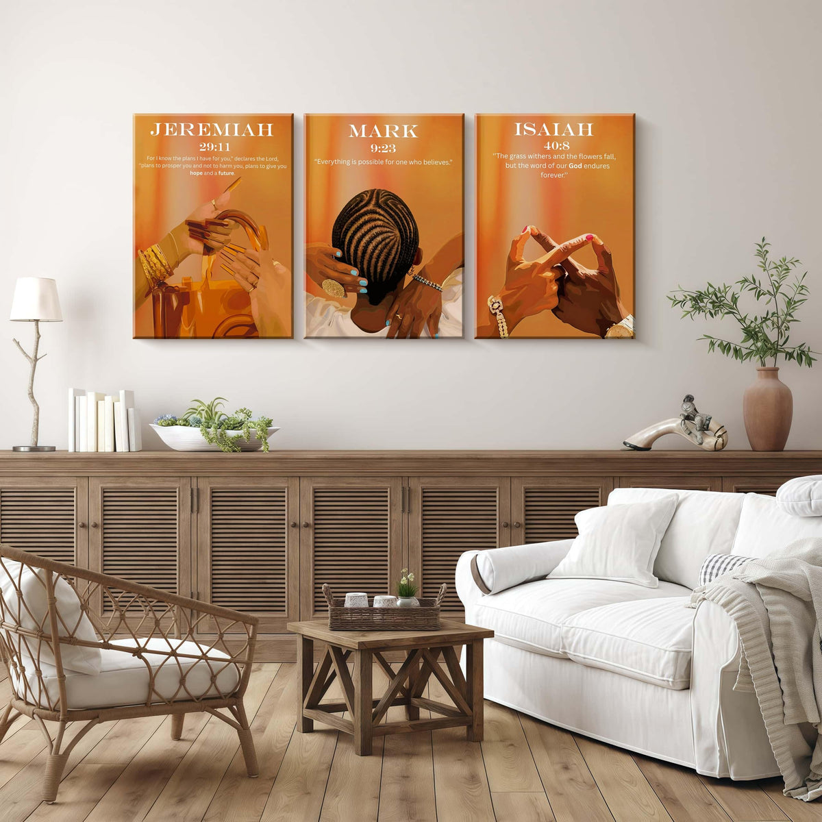 3Pcs Framed Black Women Christian Scripture Afrocentric Design Wall Art Decor Canvas Print Pictures Bible Verses Modern Artwork Poster Gallery Bedroom Living Room Office 12x16 Inch Ready to Hang