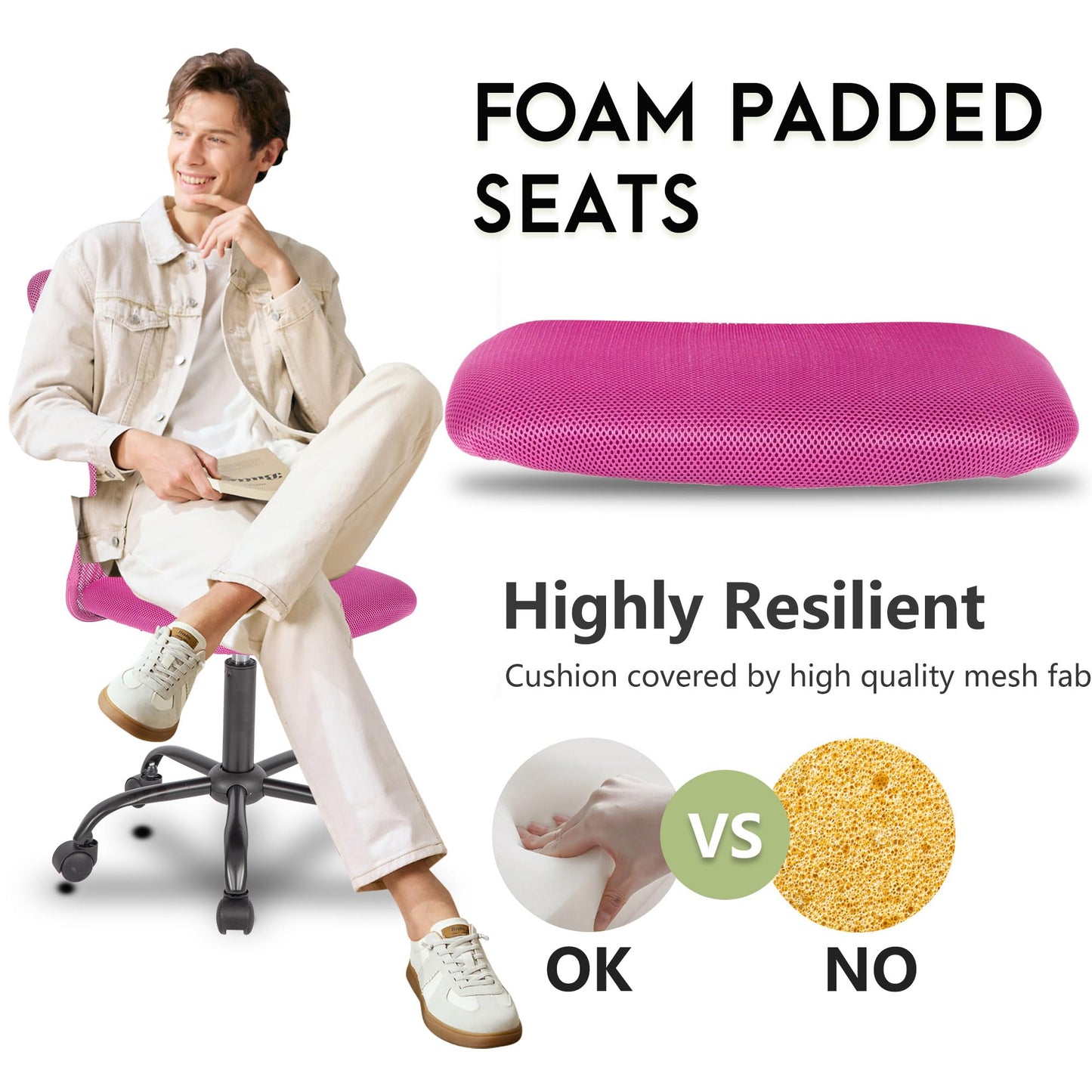 BestOffice Ergonomic Office Chair Desk Chair Mesh Computer Chair Armless Back Support Modern Executive Rolling Swivel Chair with Lumbar Support(Pink)