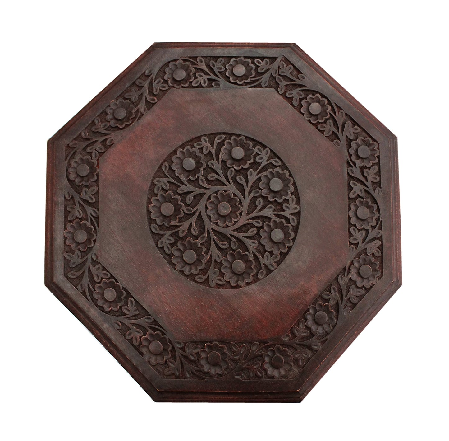 COTTON CRAFT Solid Wood Accent End Table - Hand Carved Vintage Boho Folding Side Table - Small Spaces Entryway Farmhouse Living Room Bedside - No Tools Assembly - 18x18 Octagon - Brown